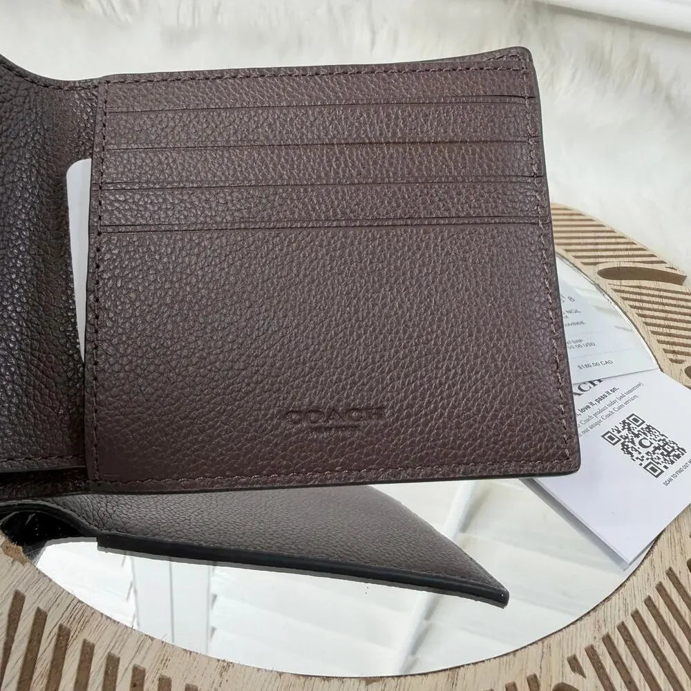 New Coach Men’s Slim Billfold Natural Grain Leather In Maple